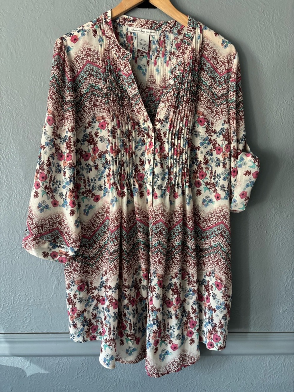 American Rag Floral Tunic Dress Boho 3/4 Sleeve Flowy XXL